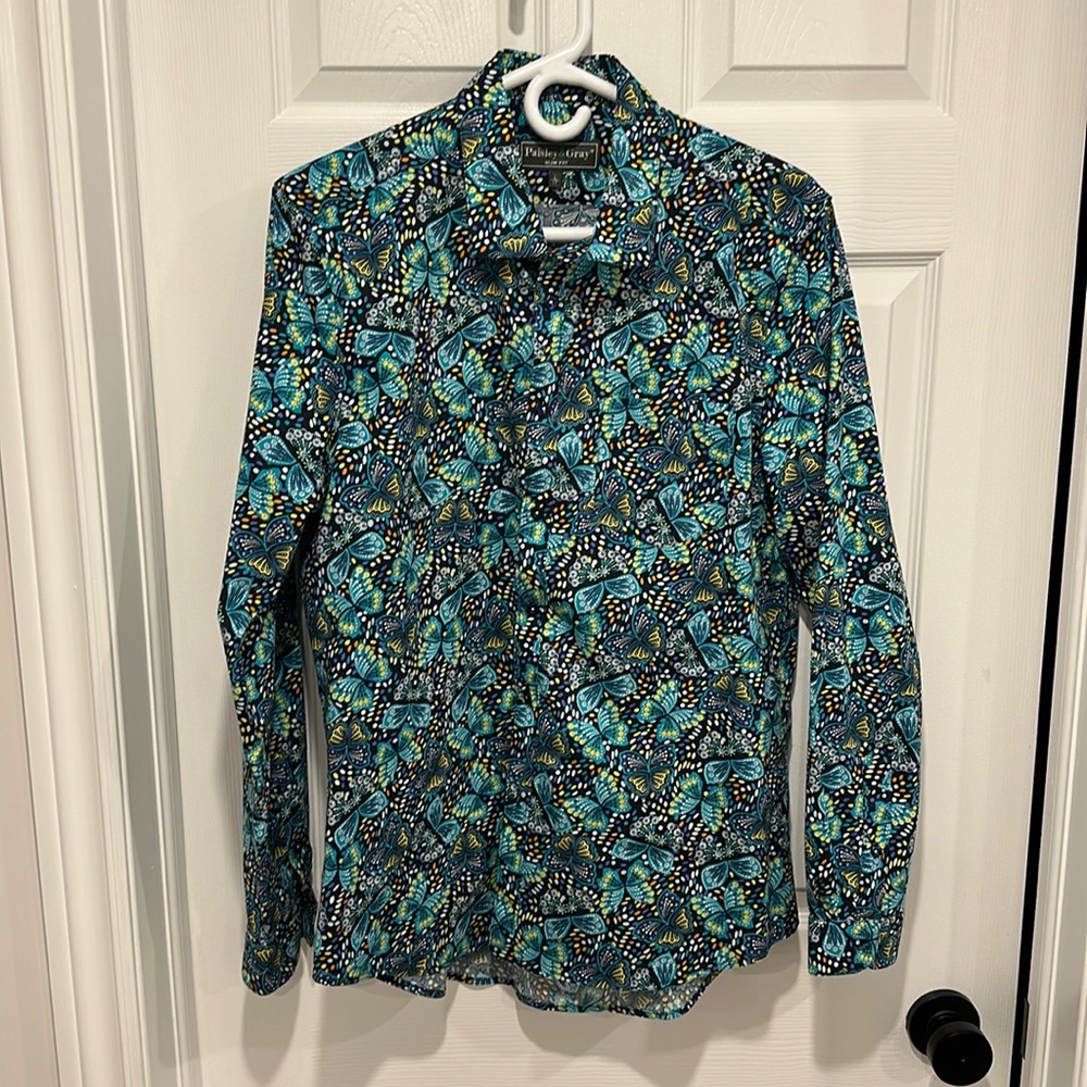 Paisley & Gray Slim Fit Shirt - Butterfly Pattern - Large